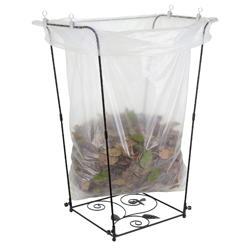 Trash Bag Holder, Garbage Bag Holder, Metal Leaf Bag Holder Stand | Portable Trash Bag Holder for 30-45 Gallon for Lawn, Yard, Camping, Outdoor, S-Shape Base