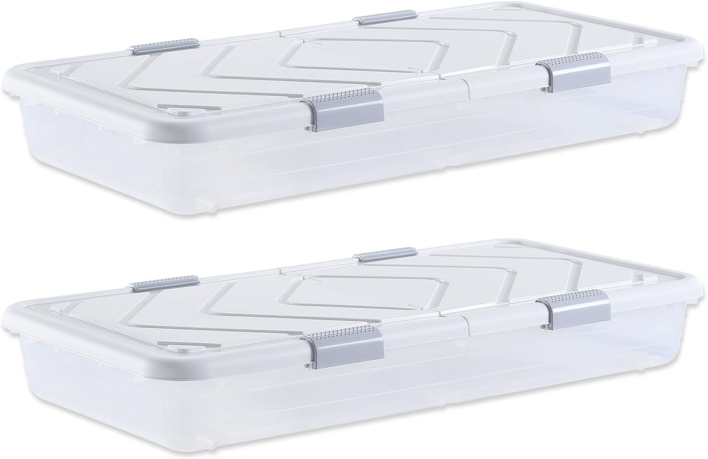 VEVOR Under Bed Storage with Wheels, 39.8 x 20.1 x 5.9 inch Underbed Containers, Underbed Shoes Organizer with Lid & Gray Latch, Rolling Under the Bed Storage Bins for Clothes Shoes Blankets, 2 Pack