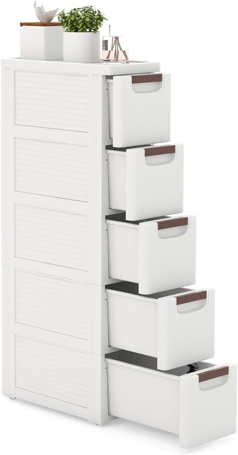 LOKO 6-Drawer Narrow Storage Cabinet, Slim Rolling Cart, Mobile Plastic Cart Container with Pull Handles, Built-in Wheels, for Living Room, Kitchen, Bathroom, Office (7.5"x16.5"x43" (6 Drawer))