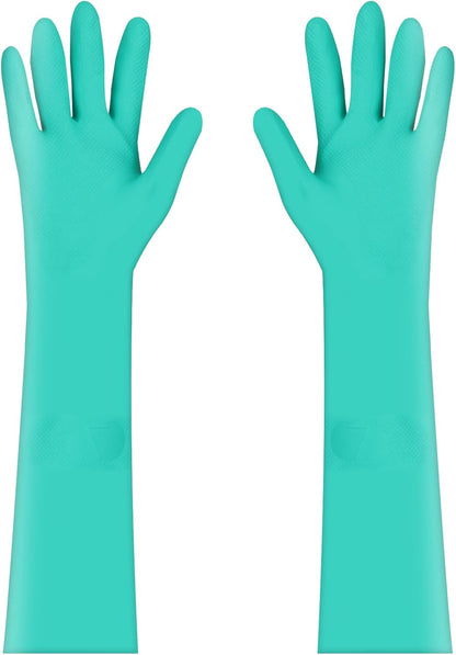 Long Sleeved Durable Nitrile Gloves 18in Reusable,Heavy duty Rubber Cleaning kitchen Cooking Anti Slip Dishwashing