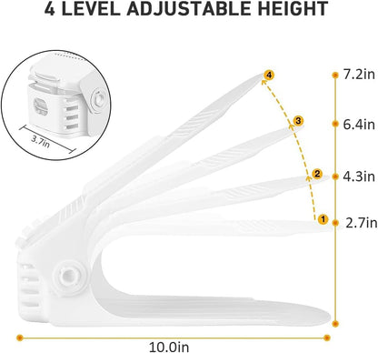 NVGSN Shoe Slots Organizer 20 Pack - Shoe Stackers, Space Savers 50%, 4 Levels Adjustable, Double Layer Holders for Closet, White