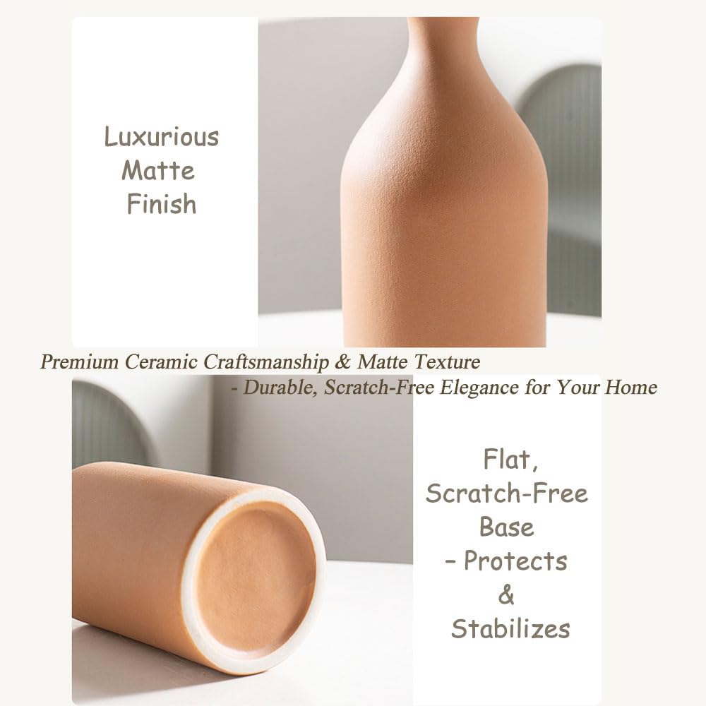 Ceramic Vase Set of 3 - Small Modern Minimalist Ceramic Bud Vases for Home Decor - Boho Aesthetic Flower Vases for Desk, Shelf & Table, Mantle, Bookshelf (Cute & Versatile) (Neutral Mix)