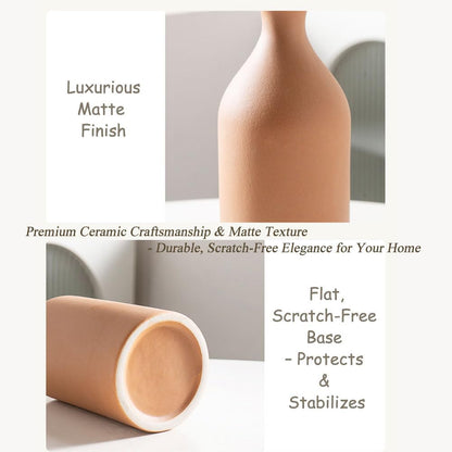 Ceramic Vase Set of 3 - Small Modern Minimalist Ceramic Bud Vases for Home Decor - Boho Aesthetic Flower Vases for Desk, Shelf & Table, Mantle, Bookshelf (Cute & Versatile) (Neutral Mix)
