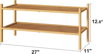 kiplant Small Shoe Rack, 4-Tier Bamboo Wood Shoe Rack for Entryway, Stackable Shoe Organizer for Hallway Closet, Free Standing Shoe Racks for Indoor & Outdoor