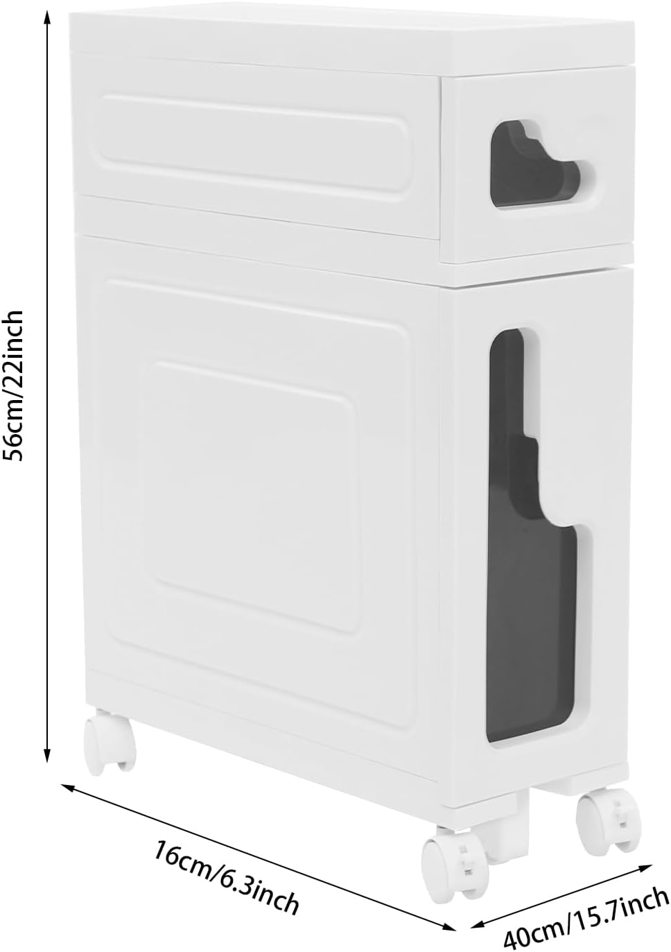 1 Tier Slim Bathroom Storage Cabinet, 15.7" L X 6.3" W X 16.9" H Slim Rolling Cart, 66.14 Lbs Load-Bearing Capacity Narrow Storage Cabinet for Living Room, Kitchen, Bathroom, Office