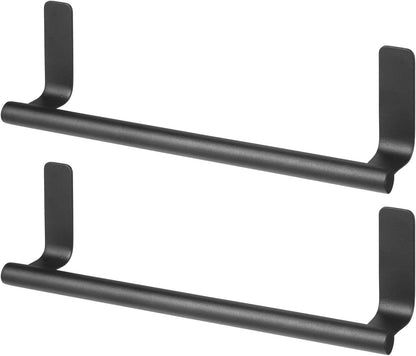 mDesign Steel Wall-Mounted Towel Rack Storage Holder - Self-Adhesive Space Saving Bar for Kitchen, Holds Hand and Dish Towels, Stick on Doors, Cabinet, Cupboard, Omni Collection, 2 Pack, Graphite Gray