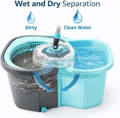 Casabella Spin Mop System with Extra Mop Head Refill - Two-Bucket Design with Splash Guard Built-in Measuring Cup and Scraper Tool with Easy Wring Pedal Spinner, 1.25-Gall (Mop)