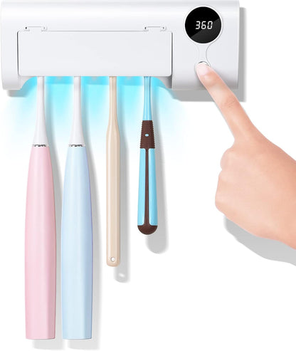 StarWin UV Toothbrush Holder for Bathroom, Timer Function, Rechargeable & Cordless Tooth Brush Cleaner Wall-Mounted, No Drilling, 4 Slots