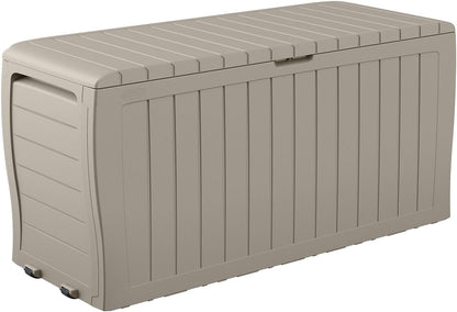 Keter Marvel Plus 71 Gallon Resin Outdoor Storage Box for Patio Furniture Cushions, Throw Pillows, Garden Tools and Pool Floats, Brown