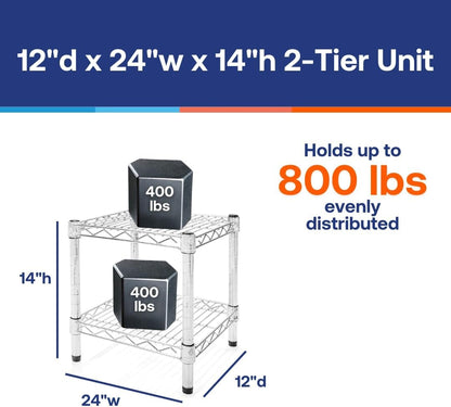Shelving Inc. 12" d x 30" w Chrome Wire Shelving with 2 Tier Shelves, Weight Capacity 800lbs Per Shelf