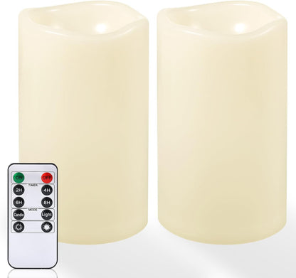 NURADA Large Waterproof Flameless Candles 6" 8" 10" x 4" - Outdoor Indoor LED Pillar Flickering Candle Battery Operated with Timer Remote for Patio Porch Lanterns - Ivory White Set of 3