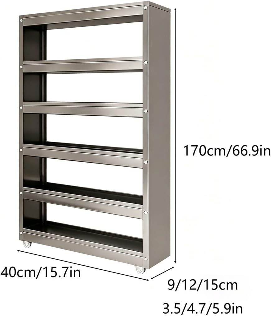 Slim Storage Cart with Multi-Width Options, Carbon Steel Rolling Utility Cart, Narrow Gap Organizer for Kitchen Next to Fridge, Bathroom, Laundry Room(Gray 6-Tier 5.9" W x 66.9" H) - Colors A