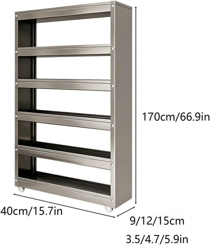 Slim Storage Cart with Multi-Width Options, Carbon Steel Rolling Utility Cart, Narrow Gap Organizer for Kitchen Next to Fridge, Bathroom, Laundry Room(Gray 6-Tier 5.9" W x 66.9" H) - Colors A