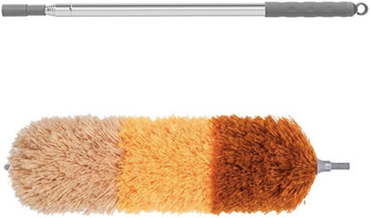 Extra-Long 100-Inch Telescoping Microfiber Feather Duster with Extension Pole, Bendable Microfiber Head Washable for Cleaning High Ceilings, Ceiling Fans, Furniture & Window Sills