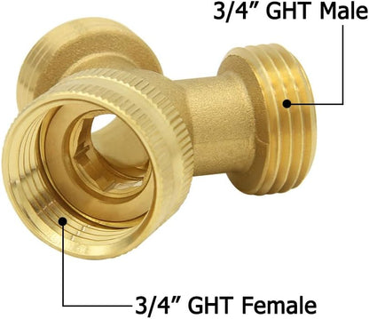 Hooshing Garden Hose Splitter 2 Way 3/4" GHT Hose | Heavy Duty Brass, Y Swivel Connector, with Washers, Outdoor Faucet, Watering