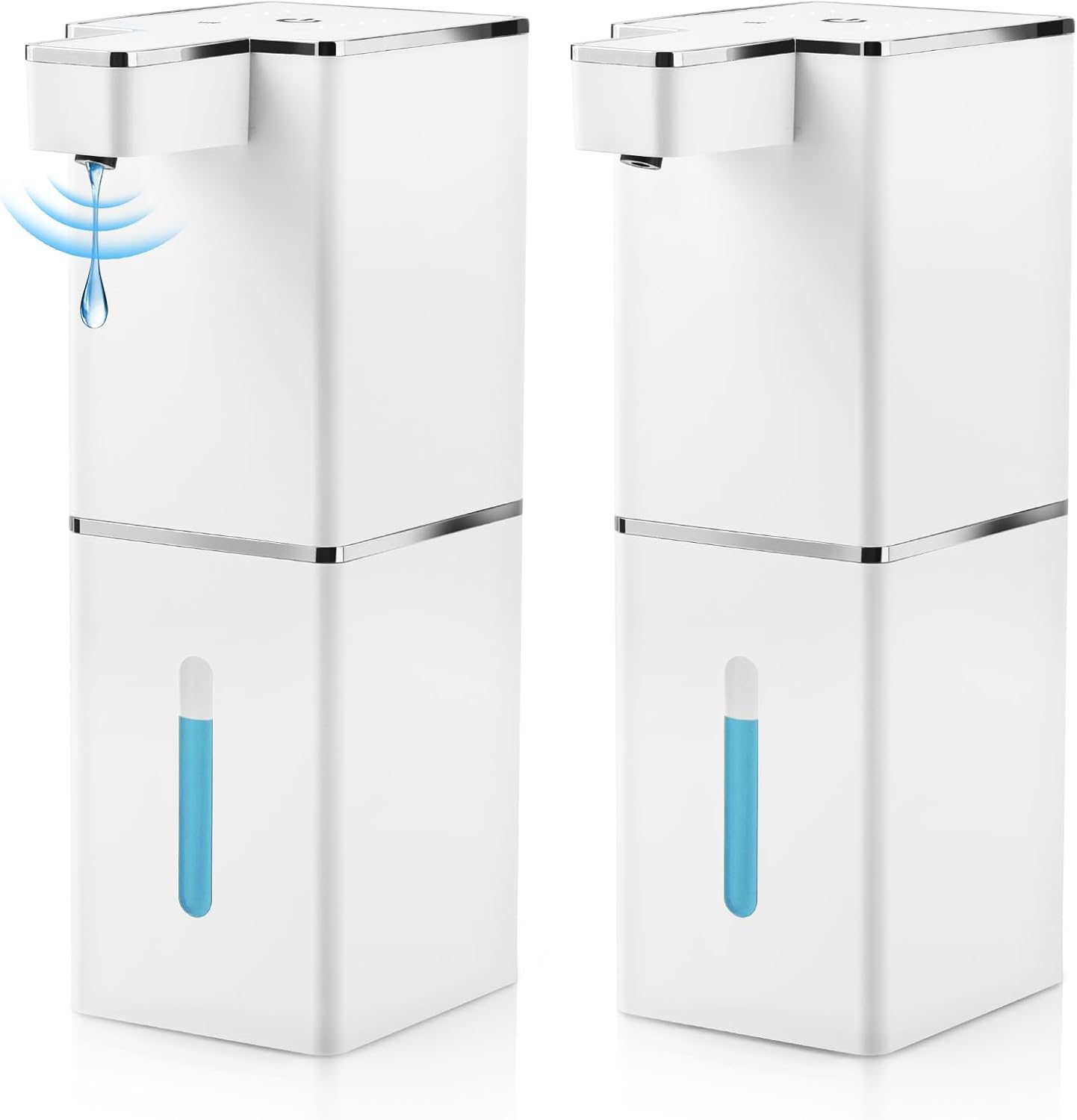 2 Pack 13.5oz/400ml Automatic Soap Dispenser Touchless Foaming Soap Dispenser Waterproof 4-Level Adjustable USB Rechargeable Dispenser Electric Wall Mounted for Bathroom Kitchen Dish Hand Soap