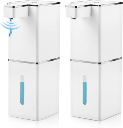 2 Pack 13.5oz/400ml Automatic Soap Dispenser Touchless Foaming Soap Dispenser Waterproof 4-Level Adjustable USB Rechargeable Dispenser Electric Wall Mounted for Bathroom Kitchen Dish Hand Soap