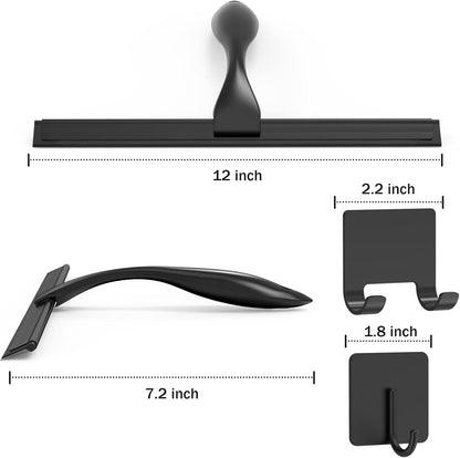 All-Purpose Stainless Steel Shower Squeegee for Shower Glass Door with 2 Adhesive Hooks, Bathroom Cleaner Tool Household Window Mirror Squeegee , Cleaning Tile Wall, Car, 10 Inch Silver