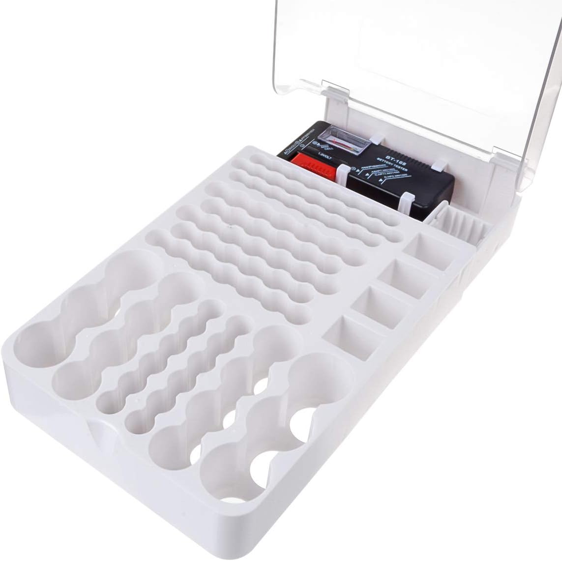 Battery Organizer Storage Case w Tester-110 Batteries Holder Box for AAA, AA, 9V, C, D and Button Battery