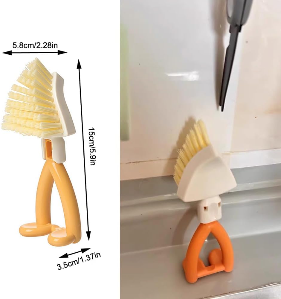 2 Pack Kitchen Cast Iron Brush with Stiff Bristles Portable Small Skillet Scrubber Triangular Dish Brush Crevice Cleaning Brush Kitchen Brushes for Cleaning Pot Sink Stove Camping Cookware