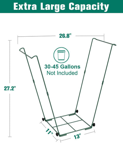 Outdoor Trash Bag Holder Stand - Heavy Duty Metal Garden Garbage Bag Support Frame for 30-45 Gallon Capacity, Multi-Use Portable Yard Leaf Bag Stand for Leaves, Weeding, Lawn Party, Green