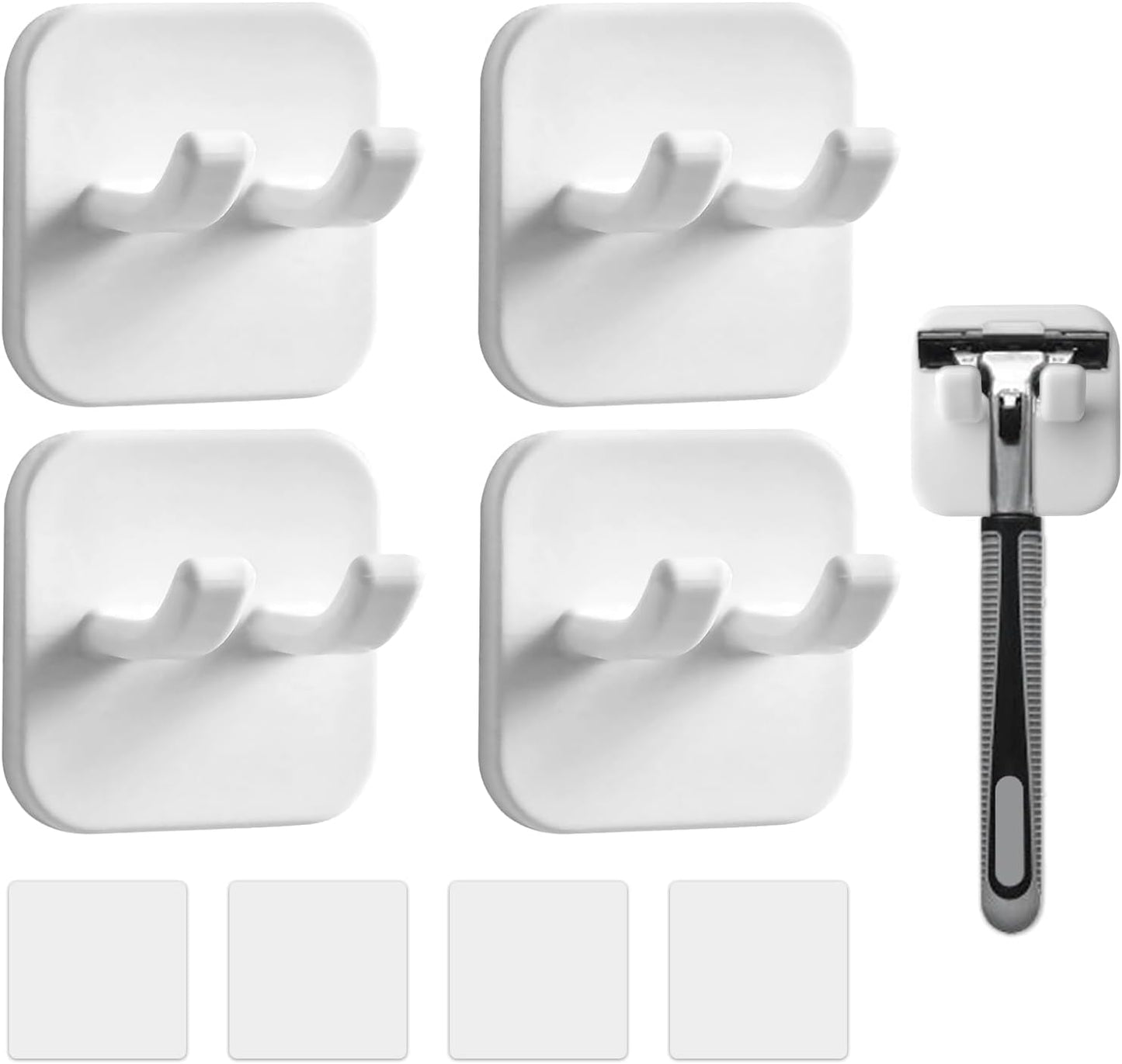 4 Pcs Gold Razor Loofah Holder for Shower Self Adhesive Waterproof Shaver Hooks Waterproof for wall Metal Heavy Duty Utility Storage Hanger Hooks Holder for Towels Accessories Kitchen Bathroom (Gold)