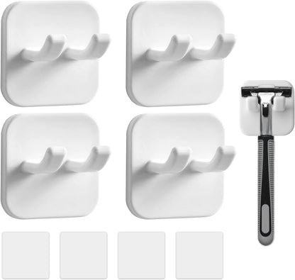 4 Pcs Gold Razor Loofah Holder for Shower Self Adhesive Waterproof Shaver Hooks Waterproof for wall Metal Heavy Duty Utility Storage Hanger Hooks Holder for Towels Accessories Kitchen Bathroom (Gold)
