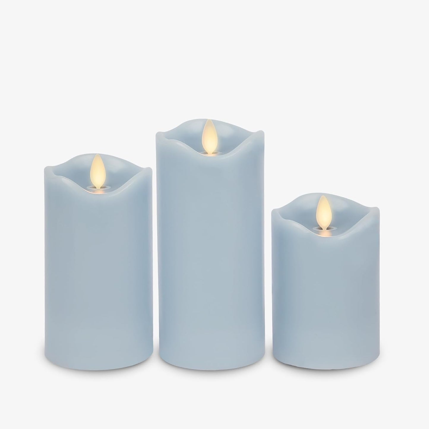 Matchless Candle Co. by Luminara Set of 3 Flameless LED Flickering Moving Flame Pillars (3" x 4.5", 5.5", 6.5"), Melted Unscented Real Wax Edge w/Smooth Finish, AA Battery Operated, Pearl Ivory