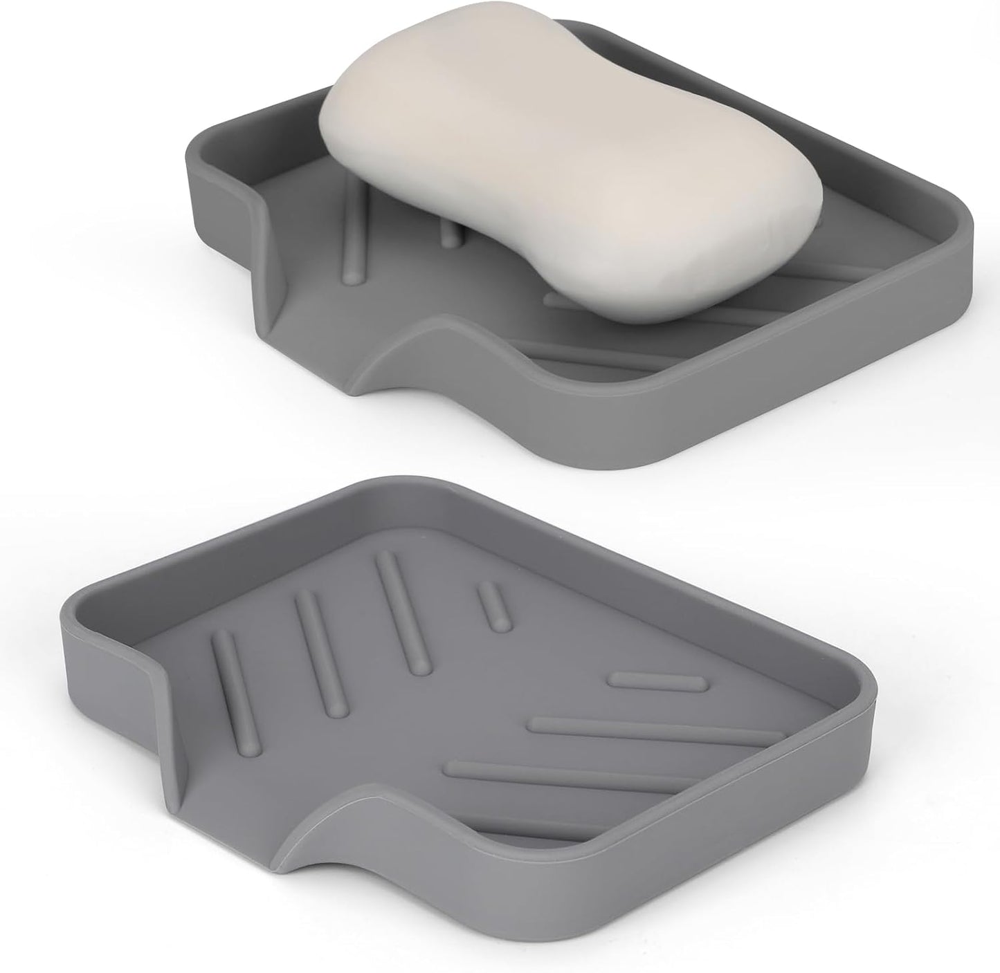 2 Pack Silicone Soap Dish, Self Draining Soap Dish, Non Slip Bar Soap and Sponge Holder for Bathroom Kitchen Sink Counter Organizer Easy to Clean Soap Tray Waterfall Soap Saver