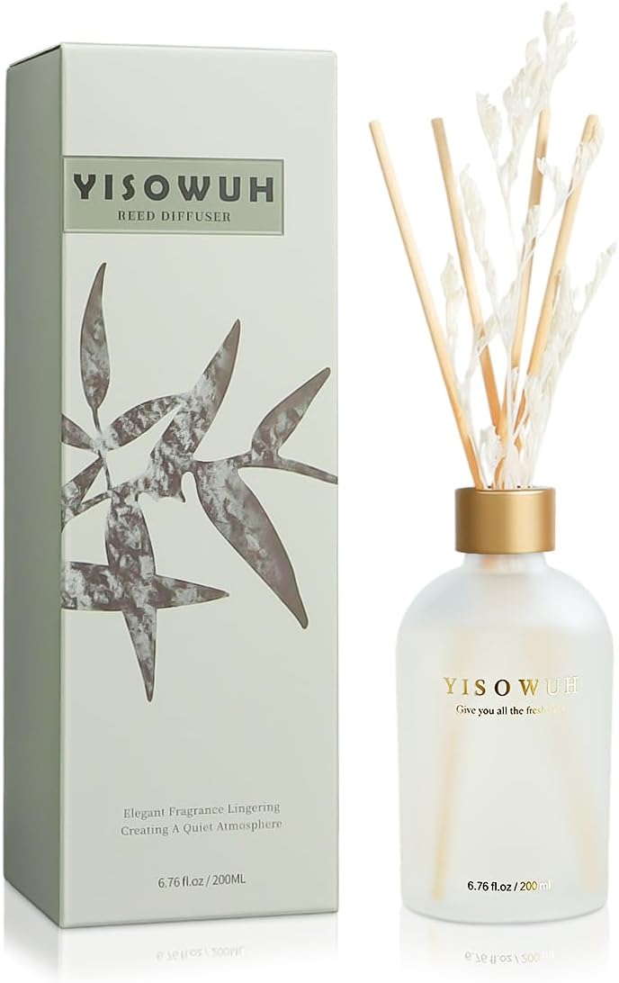 Reed Diffuser - Jasmine Tea - 200ml Reed Diffuser Set with Essential Oils and 8 Reeds, Long-Lasting Fragrance for Home, Bathroom, Bedroom, Room, Decor