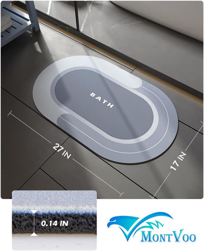 MontVoo Bath Mat - Non Slip, Quick Dry, Stain Resistant Bath Mat Rug for Bathroom Floor - Easy Care Shower Rug for Outside Bathtub - 17"x27" Grey