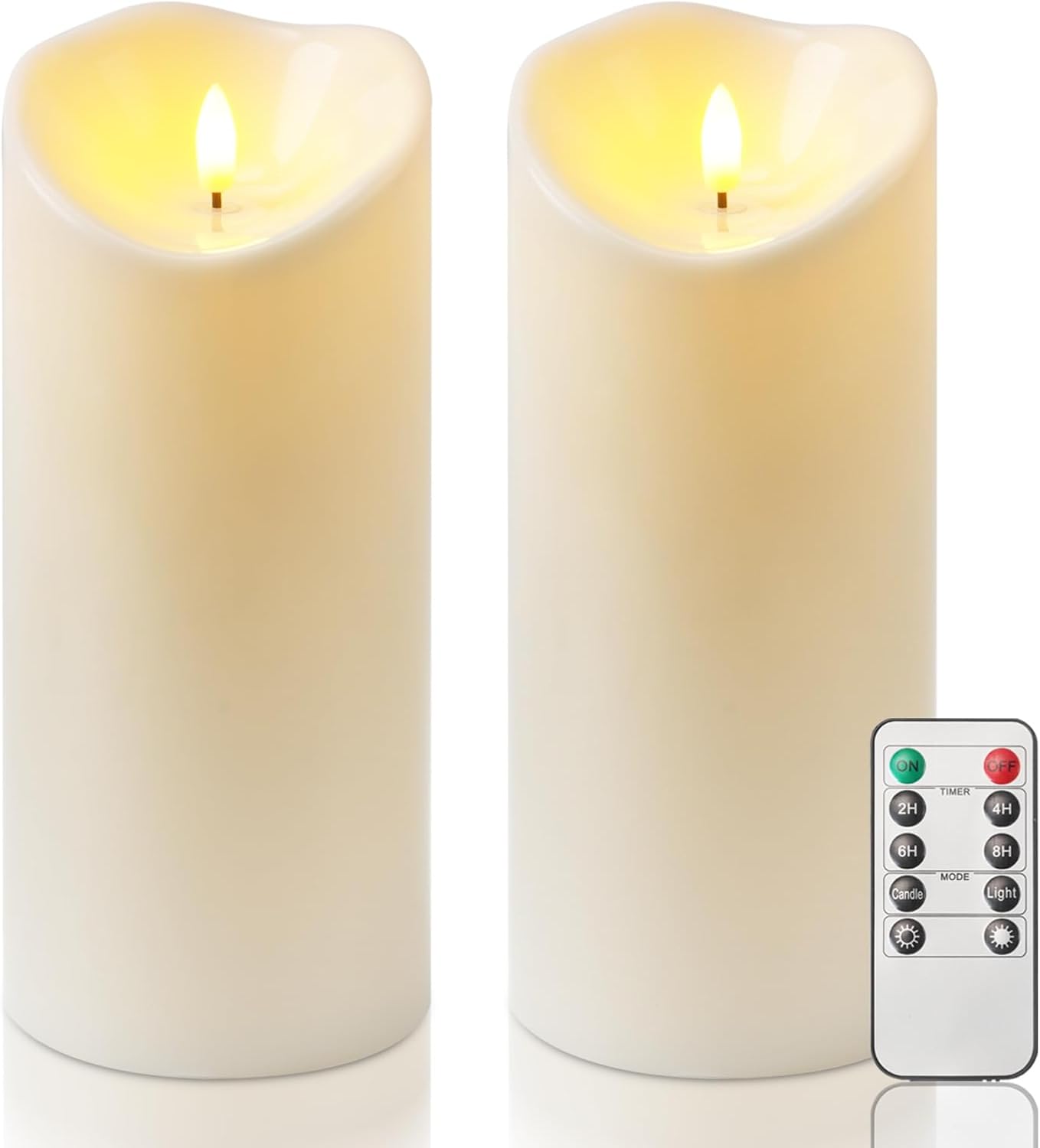 Homemory Dripping Wax Flameless Candles, Battery Operated Candles with Remote Control and Timers, LED Pillar Candles, Electric Fake Candles, 3" x 6", Set of 2