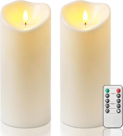 Homemory Dripping Wax Flameless Candles, Battery Operated Candles with Remote Control and Timers, LED Pillar Candles, Electric Fake Candles, 3" x 6", Set of 2