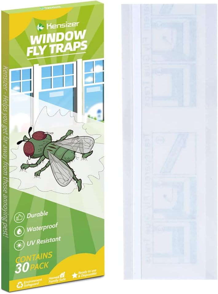 Kensizer 30-Pack Window Fly Traps for Indoors, House Fly Trap | Fruit Fly Traps for Indoors, Paper Sticky Strips, Fly Catcher Clear Windows Trap, House Fly Killer, Lady Bug Traps