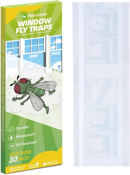Kensizer 30-Pack Window Fly Traps for Indoors, House Fly Trap | Fruit Fly Traps for Indoors, Paper Sticky Strips, Fly Catcher Clear Windows Trap, House Fly Killer, Lady Bug Traps
