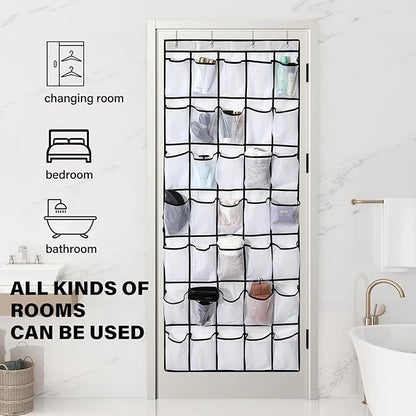 Over the Door Shoe Organizer,24 Mesh Pockets,Hanging Storage (White) | Large breathable mesh pockets for shoes, accessories,and small items,hanging storage holder for bedroom,closet,or entryway.