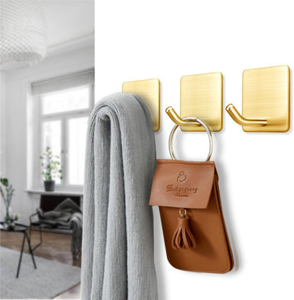 FOTYRIG Heavy Duty Adhesive Towel Hooks Stick on Towel Hanger Wall Holder Waterproof Stainless Steel Sticky Hooks for Hanging Bathroom Kitchen Home-4 Packs