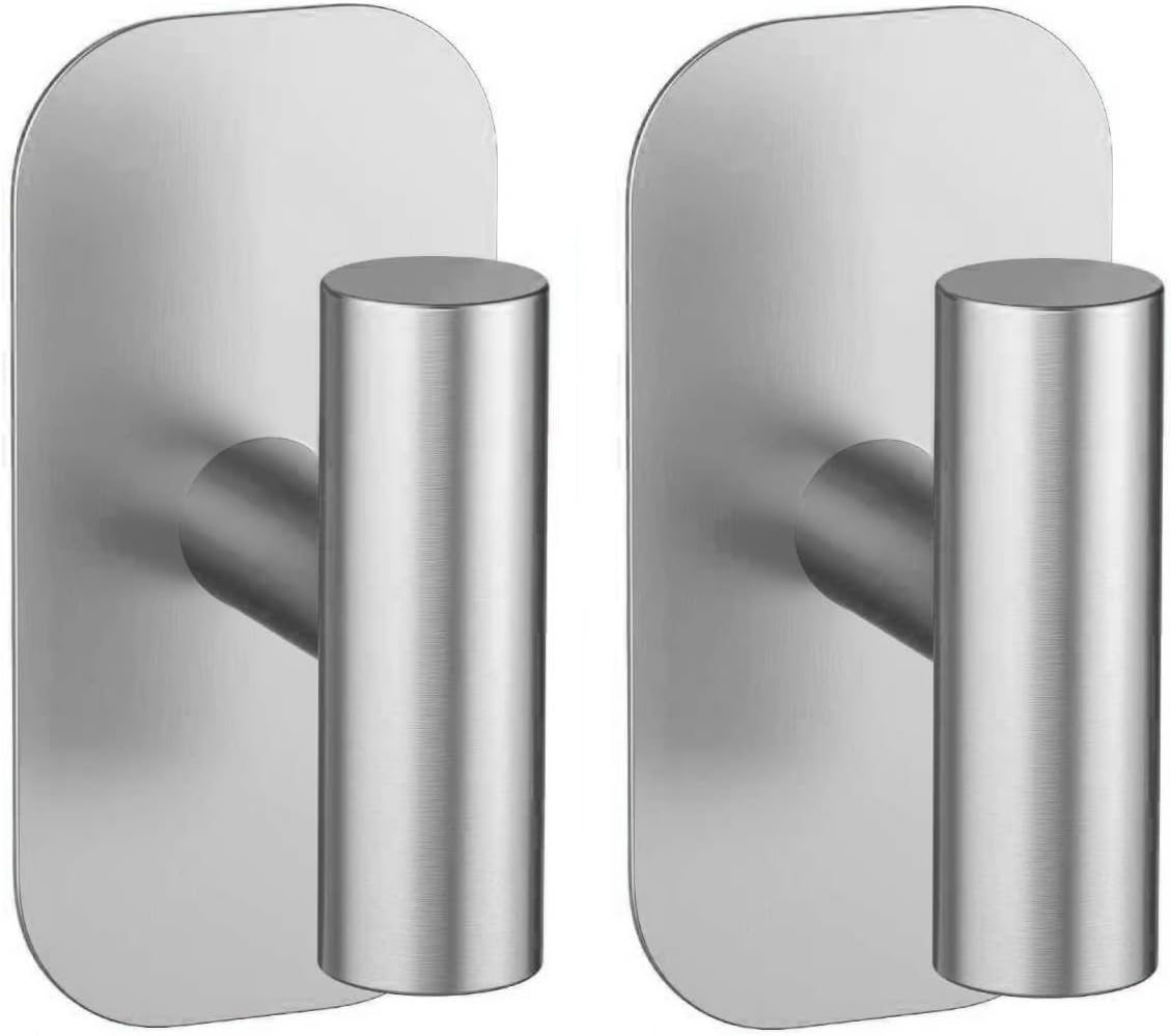 Adhesive Towel Hooks for Shower,Waterproof Heavy Duty Bathroom Hooks,Wall Mounted Sticky Hangers for Coats/Aprons/Robes,No Drilling(Black,2 Pack)