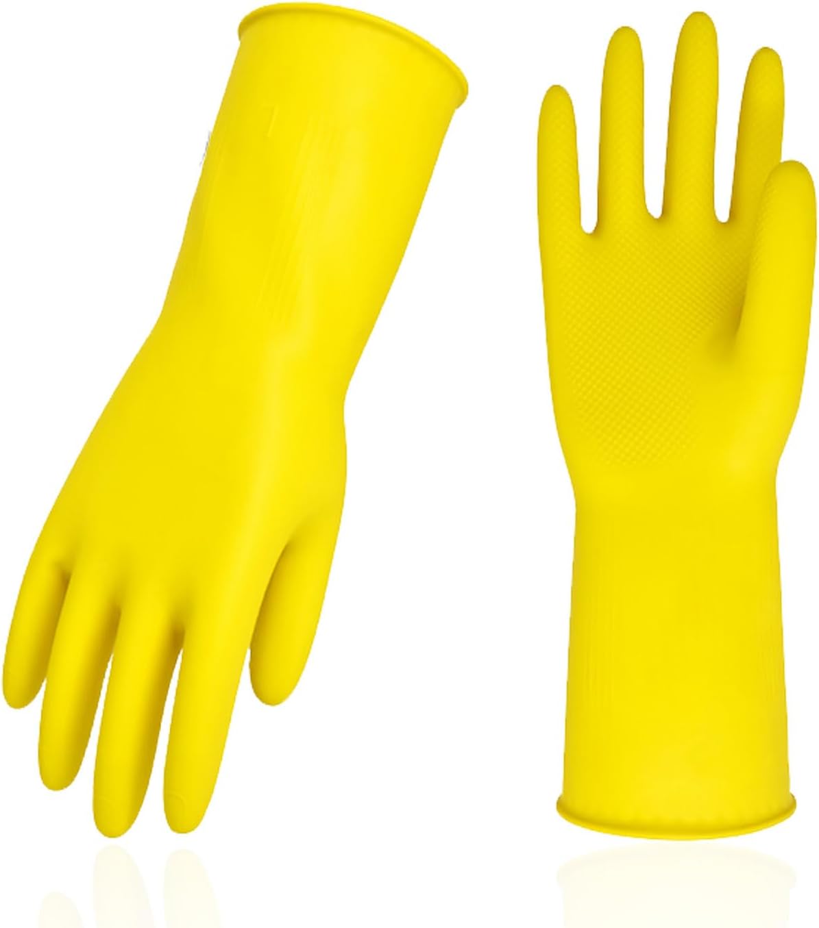 Vgo... 3-Pairs Reusable Household Gloves, Rubber Dishwashing gloves, Extra Thickness, Long Sleeves, Kitchen Cleaning, Working, Painting, Gardening, Pet Care (Size L, Yellow, HH4601)