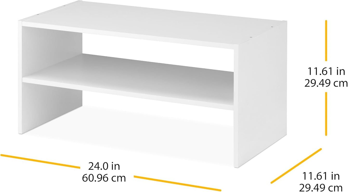 Whitmor Wood Stackable 2-Shelf Shoe Rack, White, 24 inches