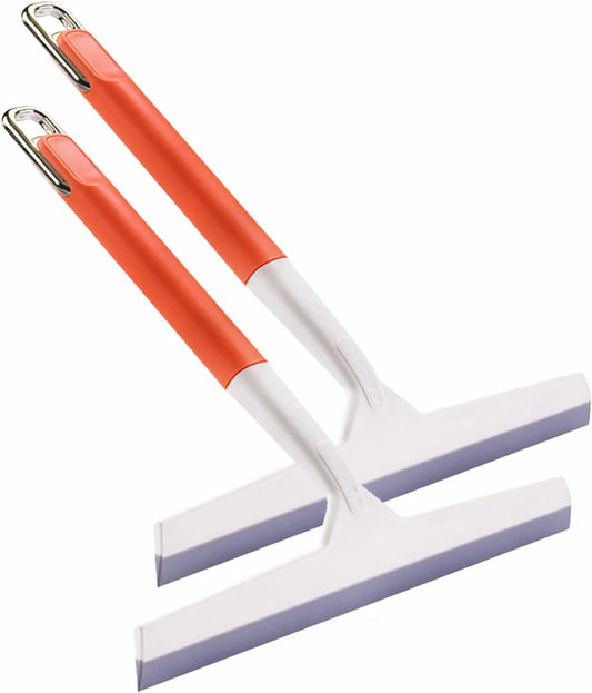 2PCS Shower Squeegee for Glass Doors Silicone Squeegee for Shower Glass | Non-Slip Handle Windshield Scraper Window Cleaner for Glass, Tiles, and Countertops
