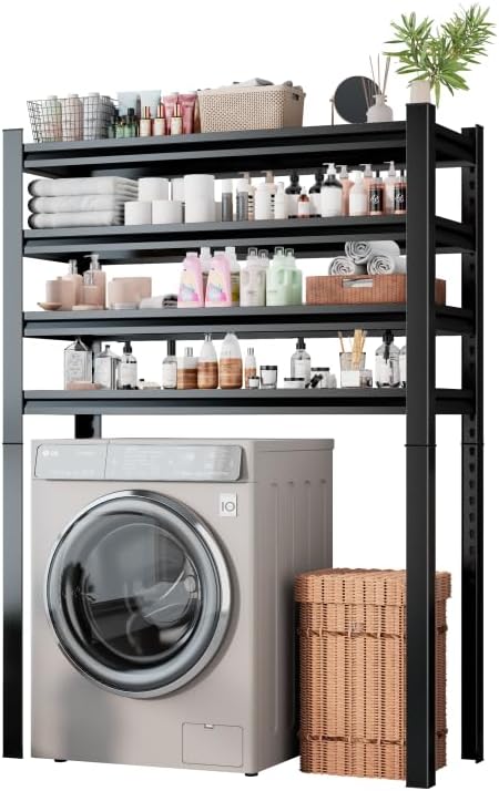 Over Washer and Dryer Shelves, Laundry Room Shelves Adjustable Metal Heavy Duty Freestanding Storage Shelves, Washing Machine Rack for Organization and Storage, Black (Black, 63''H*35.43''W*11.81''D)