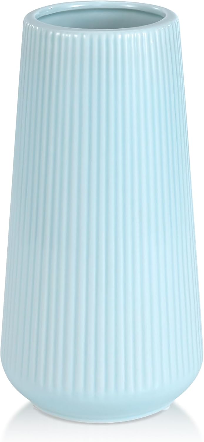 White Ceramic Vase, GUKJOB Small Cute Flower Vase for Pampas Grass, Home, Living Room, Dining Table, Farmhouse, Office Decor, Bedroom, Table, and Kitchen Shelf (White- 2PCS)