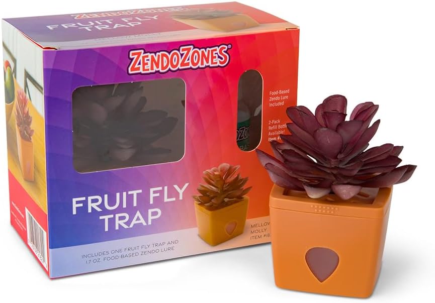 ZendoZones Succulent Fruit Fly Trap – Dark Green Design with Terracotta Base – Eco-Friendly Indoor Fruit Fly Control – Easy-to-Use Decorative Trap | Eco-Friendly Lure; Decorative Dark Green Succulent Design; Refillable; Terra Cotta Base; Easy to Use