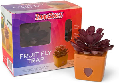 ZendoZones Succulent Fruit Fly Trap – Dark Green Design with Terracotta Base – Eco-Friendly Indoor Fruit Fly Control – Easy-to-Use Decorative Trap | Eco-Friendly Lure; Decorative Dark Green Succulent Design; Refillable; Terra Cotta Base; Easy to Use