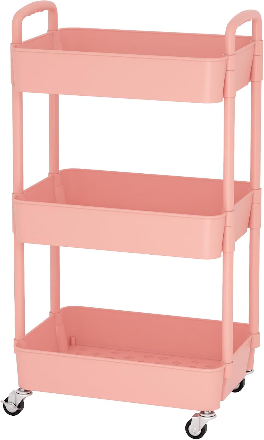 Sywhitta 4-Tier Plastic Rolling Utility Cart with Handle, Multi-Functional Storage Trolley for Office, Living Room, Kitchen, Movable Storage Organizer with Wheels, Black