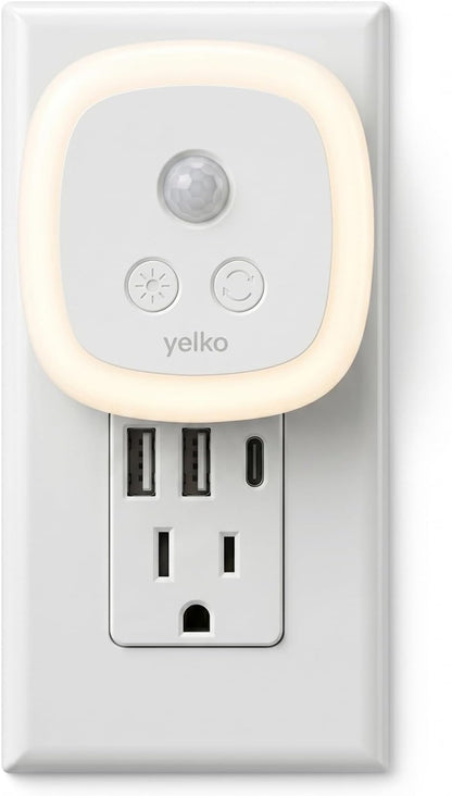 YELKO Motion Sensor Night Light, 5-Level Dimmable with Dusk to Dawn Sensor, Plug in Warm White Anti-Glare LED, Cozy Soft Glow, Adjustable Delay Time for Bathroom, Hallway, Kitchen, Stairs, 2 Pack