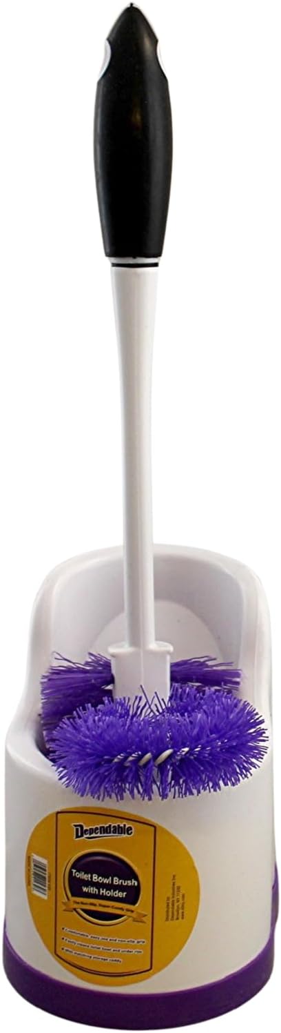 Toilet Brush and Holder Set with Under Rim Cleaner – Compact Bathroom Cleaning Brush with Stiff Bristles and Hygienic Plastic Stand – Deep Cleaning Toilet Bowl Brush System
