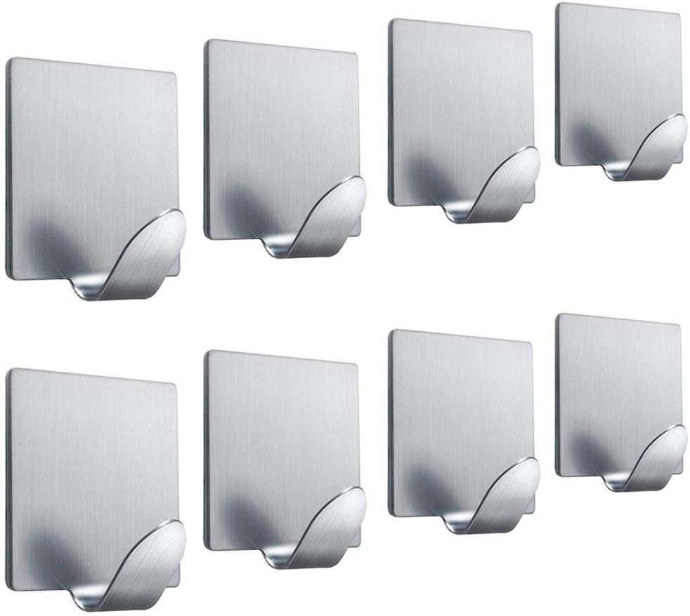 Heavy Duty Adhesive Hooks Stick on Hooks Stainless Steel Waterproof Wall Hooks Hangers for Hanging Robe, Coat, Towel, Keys, Bags, Lights, Calendars -Home Kitchen Bathroom 4-Pack