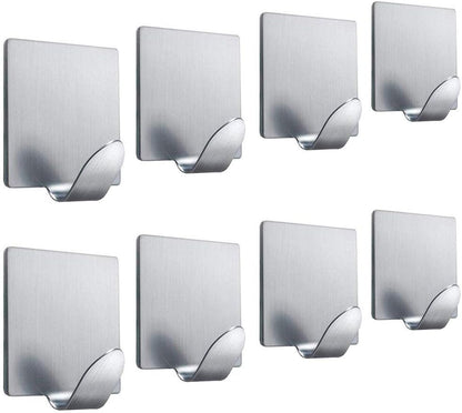 Heavy Duty Adhesive Hooks Stick on Hooks Stainless Steel Waterproof Wall Hooks Hangers for Hanging Robe, Coat, Towel, Keys, Bags, Lights, Calendars -Home Kitchen Bathroom 4-Pack